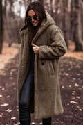Long Hooded Teddy Coat for Women - Button Front - Image 4