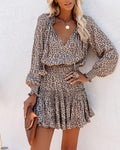 Floral Long Sleeve Mini Dress for women - Ruffle Hem - Smocked Waist Tiered - V-Neck Tie Neck - Image 12