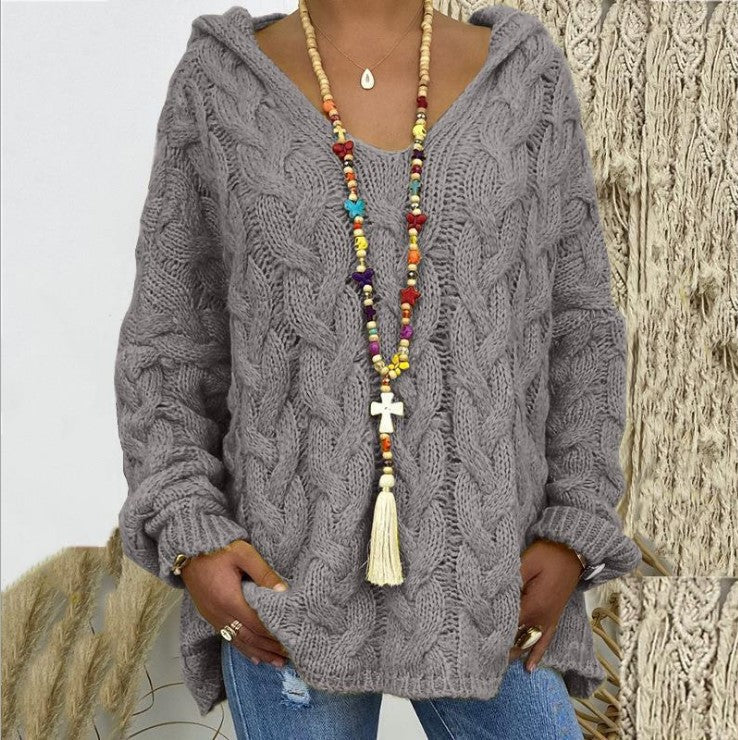 Cable Knit Sweater for Women - Hooded - Image 3