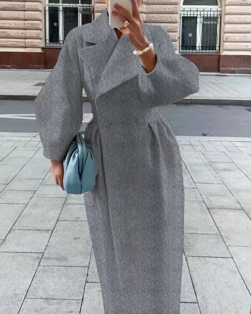 Double-Breasted Maxi Coat for Women - Long Sleeve - Image 8