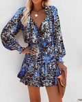 Floral Long Sleeve Mini Dress for women - Ruffle Hem - Smocked Waist Tiered - V-Neck Tie Neck - Image 7