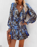 Floral Long Sleeve Mini Dress for women - Ruffle Hem - Smocked Waist Tiered - V-Neck Tie Neck - Image 6