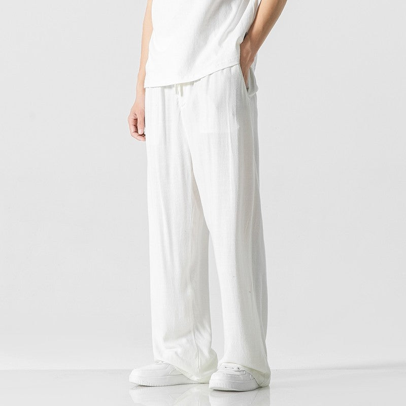 Wide Leg Pants for Men - Loose Fit Straight Leg - Drawstring Lounge Pants - Image 3