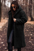 Long Hooded Teddy Coat for Women - Button Front - Image 2