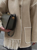 Oversized Fringe Coat for Women - Shawl Collar - Image 8