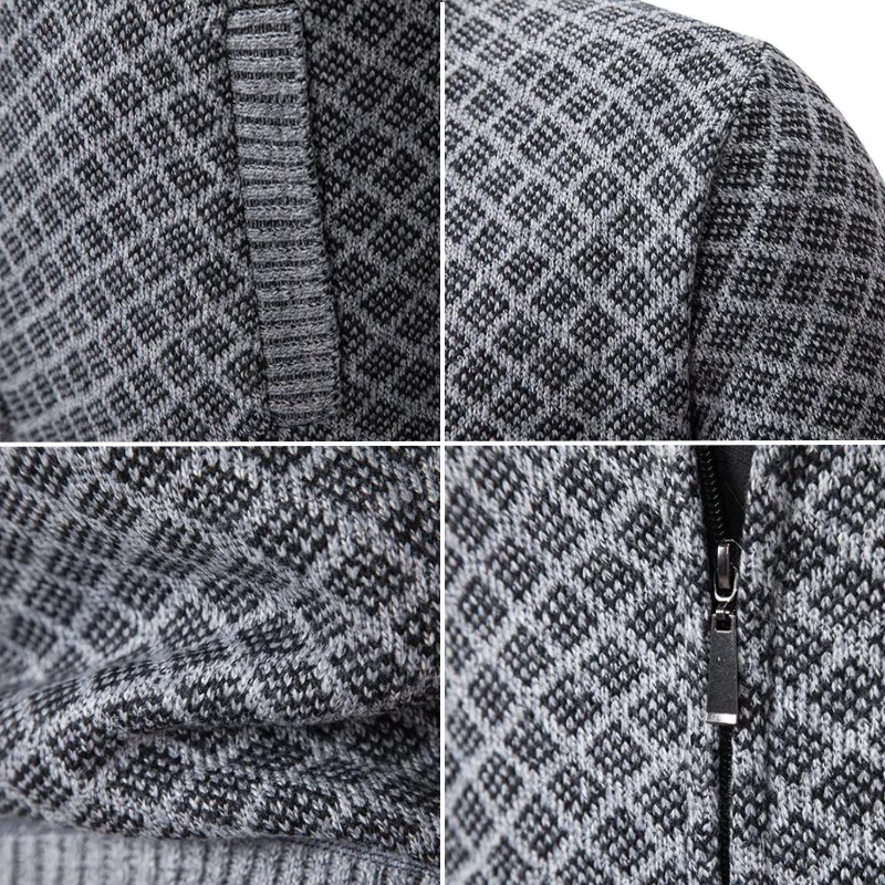 Zip-Up Patterned Sweater for Men - High Neck - Image 4