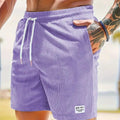 Corduroy Casual Shorts for Men - Drawstring Relaxed Fit - Patch Detail Knee Length - Image 13