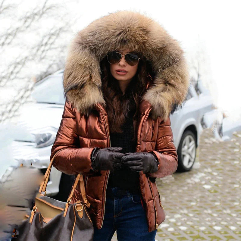 Puffer Jacket for Women - Fur Hood - Image 6