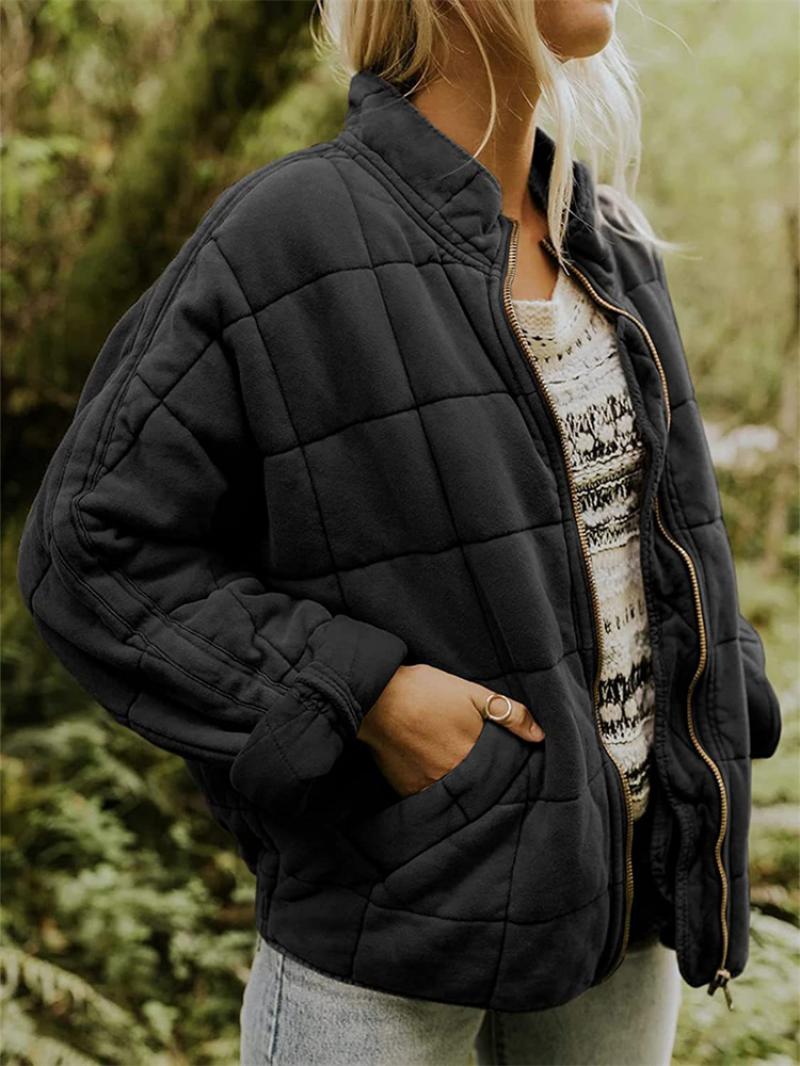 Quilted Bomber Jacket for women - Full Zip Stand Collar - Relaxed Fit - Image 4
