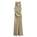 Sleeveless Midi Dress for Women - Cowl Neck Ruched - Image 4