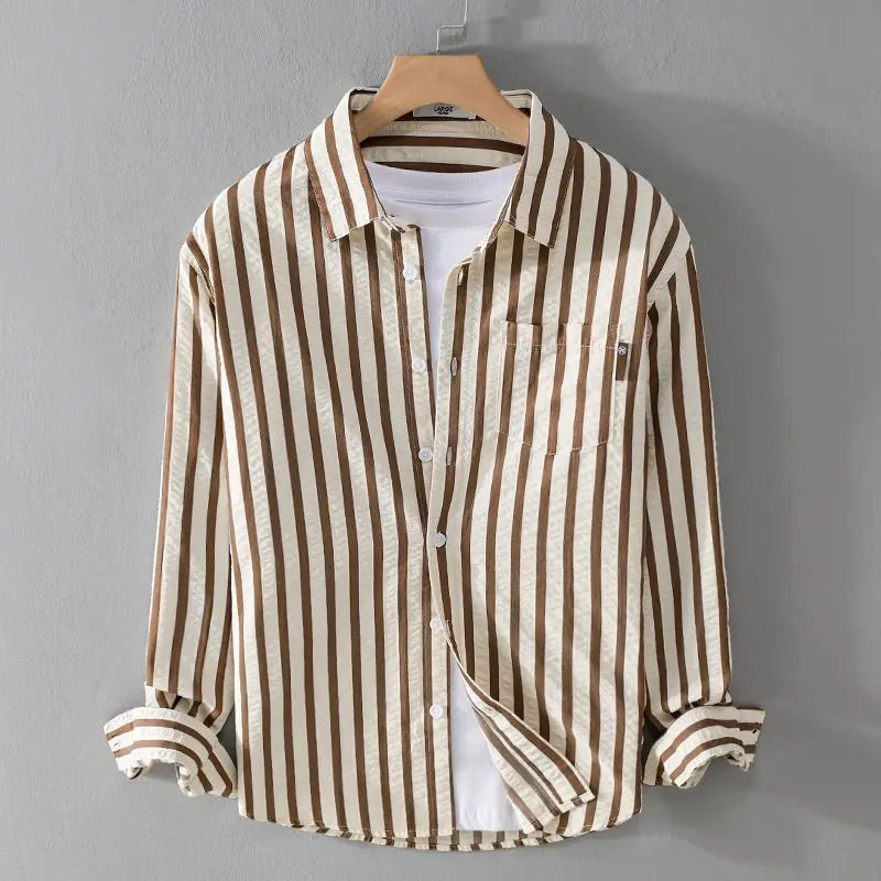 Striped Button-Up Shirt for men - Long Sleeve Point Collar - Chest Pocket Buttoned Cuffs - Image 4