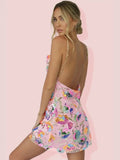 Floral Slip Mini Dress for women - Chain Strap Backless - Sequin - Image 3