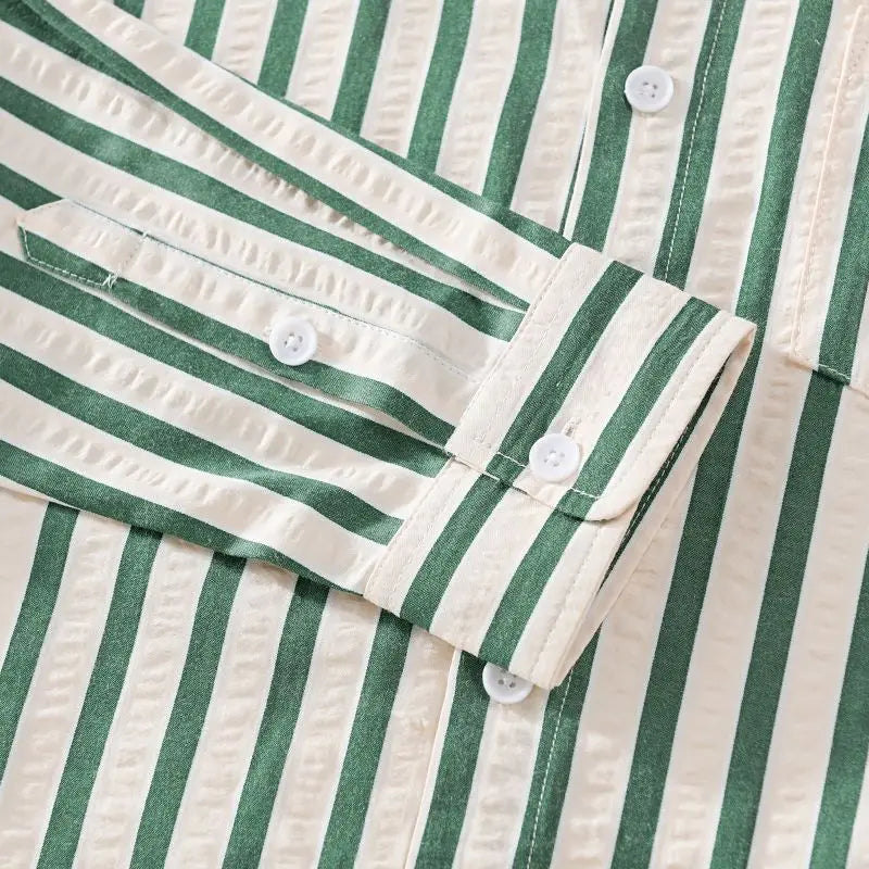 Striped Button-Up Shirt for men - Long Sleeve Point Collar - Chest Pocket Buttoned Cuffs - Image 3