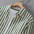 Striped Button-Up Shirt for men - Long Sleeve Point Collar - Chest Pocket Buttoned Cuffs - Image 2