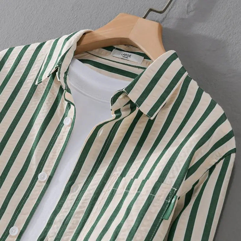 Striped Button-Up Shirt for men - Long Sleeve Point Collar - Chest Pocket Buttoned Cuffs - Image 2
