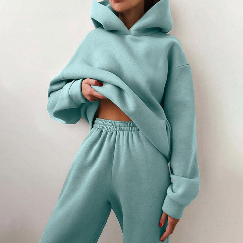 Hoodie Sweatpants Loungewear Set for Women - Elastic Waist - Image 3