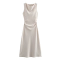 Sleeveless Midi Dress for Women - Cowl Neck Ruched - Image 8