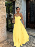 Pleated A-Line Maxi Dress for Women - Halter Strappy - Image 3