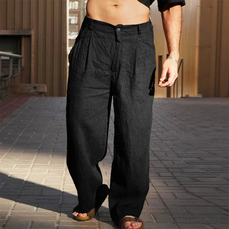 Wide Leg Pleated Pants for Men - High Waist Loose Fit - Casual Pants - Image 11
