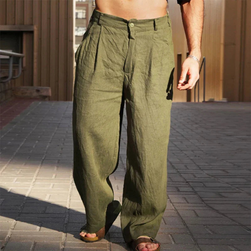 Wide Leg Pleated Pants for Men - High Waist Loose Fit - Casual Pants - Image 3