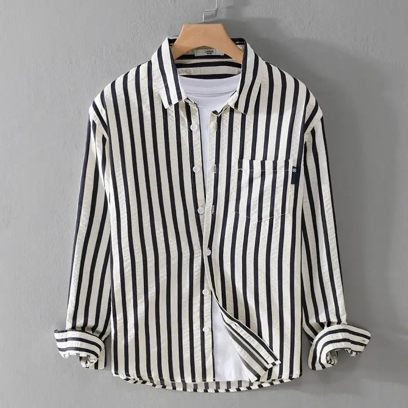 Striped Button-Up Shirt for men - Long Sleeve Point Collar - Chest Pocket Buttoned Cuffs - Image 5