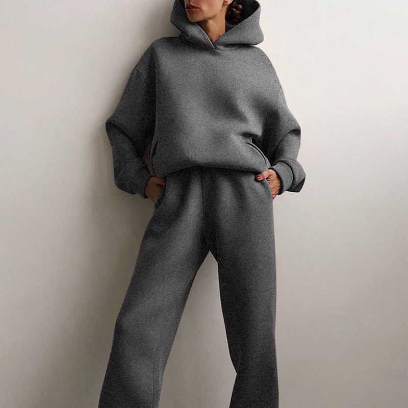 Hoodie Sweatpants Loungewear Set for Women - Elastic Waist - Image 8