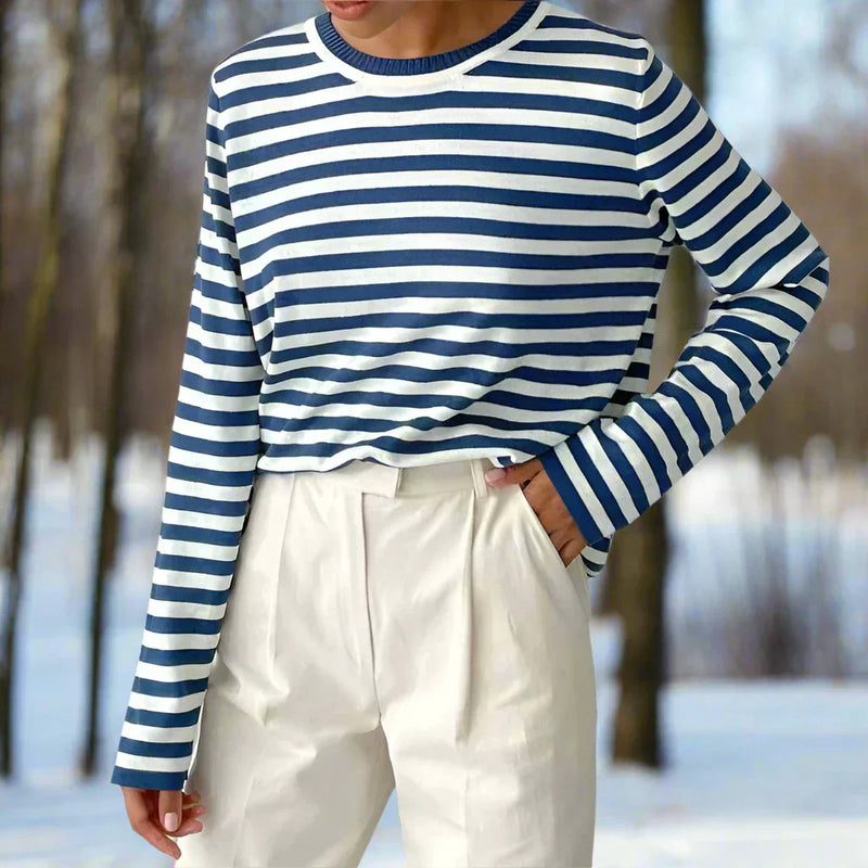 Striped Long Sleeve T-Shirt for women - Crew Neck Relaxed Fit - Image 4