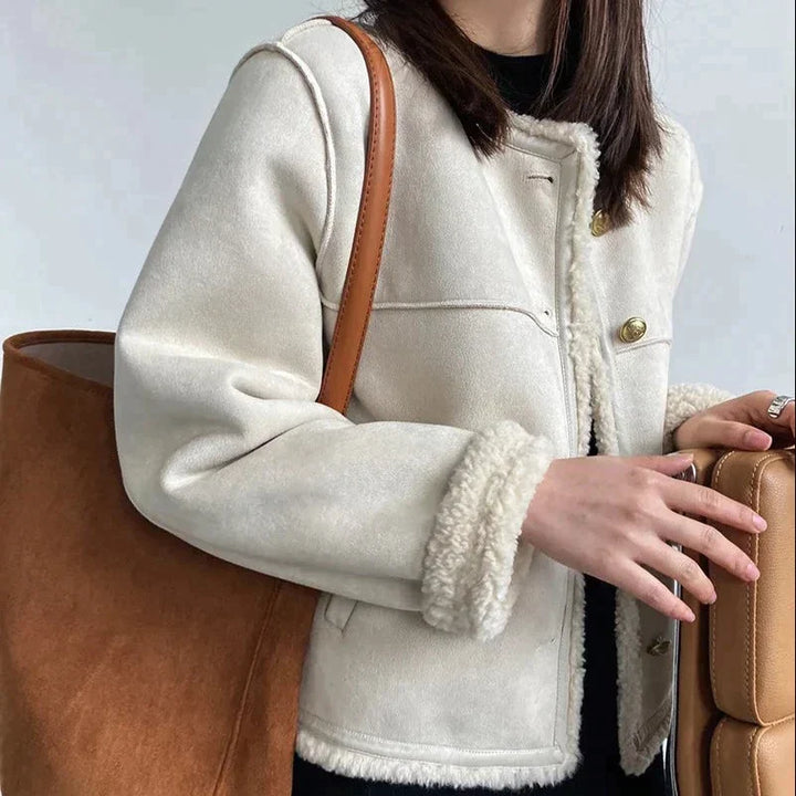Sherpa Trim Jacket for Women - Button Front - Image 2