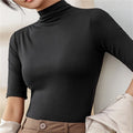 Fitted Turtleneck Top for Women - Elbow Sleeve - Image 1