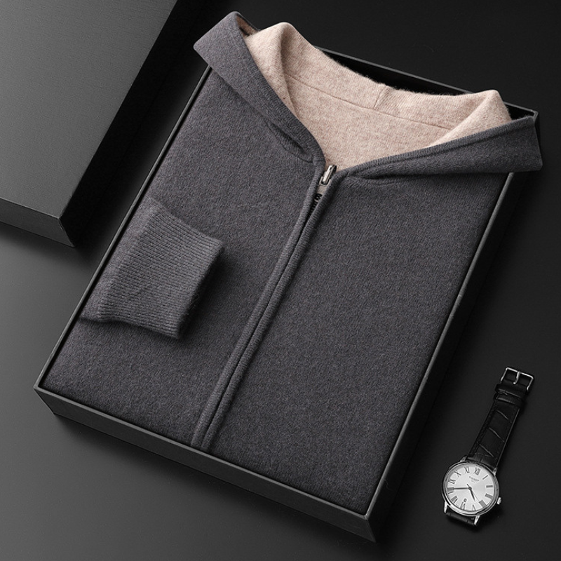 Knit Hooded Jacket for Men - Zip-Up - Image 4