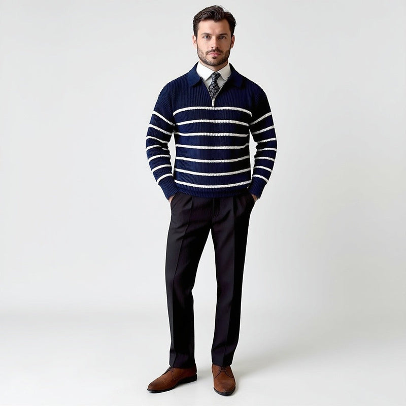 Striped Half-Zip Sweater for Men - Striped - Image 3