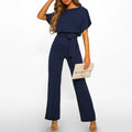 Wide Leg Jumpsuit for women - Belted Short Sleeve - Keyhole Back High Waisted - Image 6