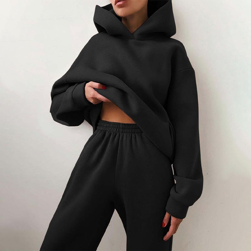Hoodie Sweatpants Loungewear Set for Women - Elastic Waist - Image 2