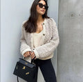 Crewneck Cardigan Jacket for Women - Button Front - Image 3