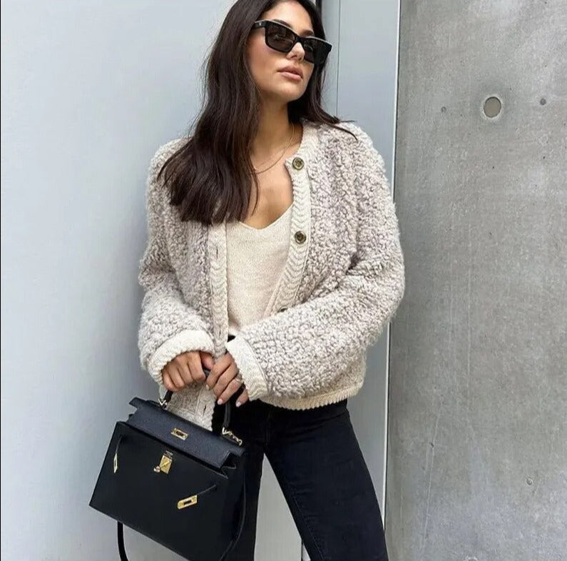 Crewneck Cardigan Jacket for Women - Button Front - Image 3
