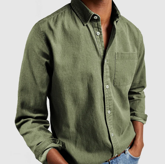 Long Sleeve Button-Down Shirt for Men - Chest Pocket - Image 6