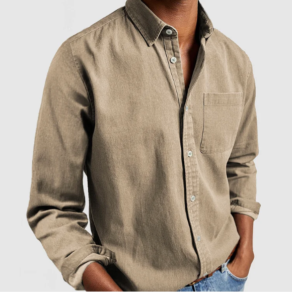 Long Sleeve Button-Down Shirt for Men - Chest Pocket - Image 7