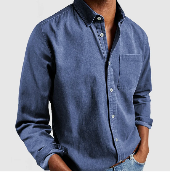 Long Sleeve Button-Down Shirt for Men - Chest Pocket - Image 2