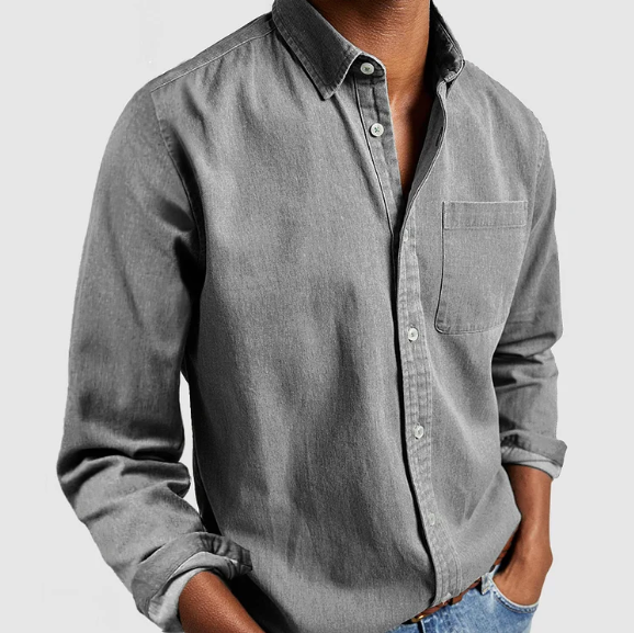 Long Sleeve Button-Down Shirt for Men - Chest Pocket - Image 9