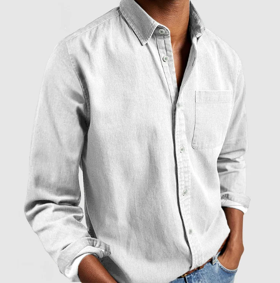 Long Sleeve Button-Down Shirt for Men - Chest Pocket - Image 3