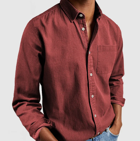 Long Sleeve Button-Down Shirt for Men - Chest Pocket - Image 4