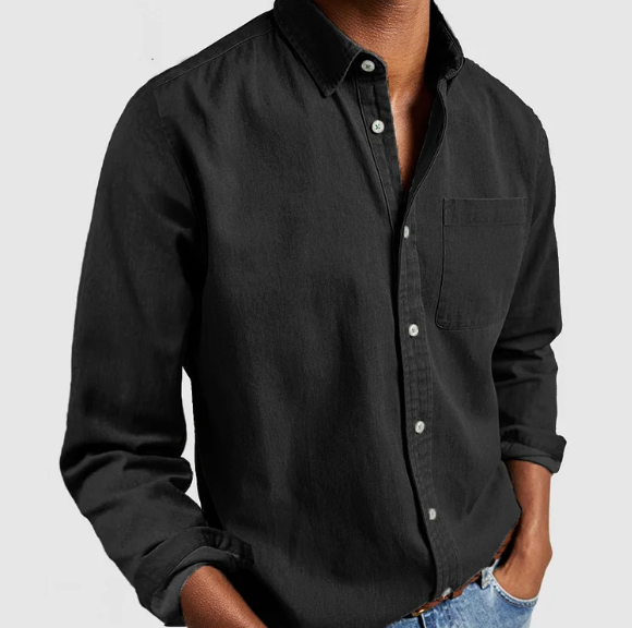 Long Sleeve Button-Down Shirt for Men - Chest Pocket - Image 10