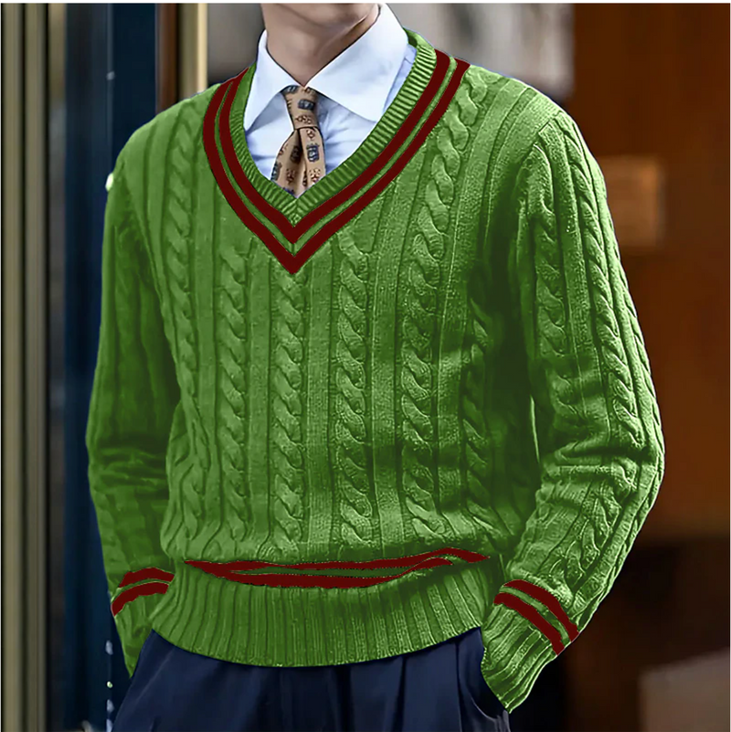 Cable Knit V-Neck Sweater for Men - Long Sleeve - Image 2