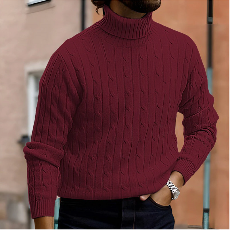 Cable Knit Turtleneck Sweater for Men - Long Sleeve - Image 5