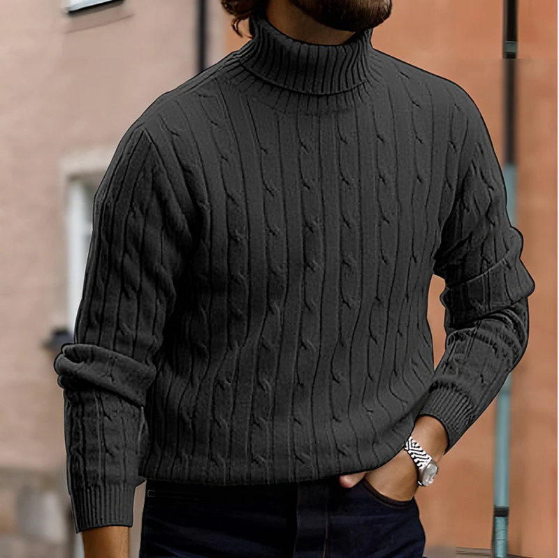 Cable Knit Turtleneck Sweater for Men - Long Sleeve - Image 2