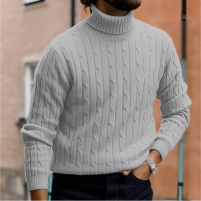 Cable Knit Turtleneck Sweater for Men - Long Sleeve - Image 4