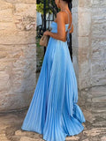 Pleated A-Line Maxi Dress for Women - Halter Strappy - Image 2
