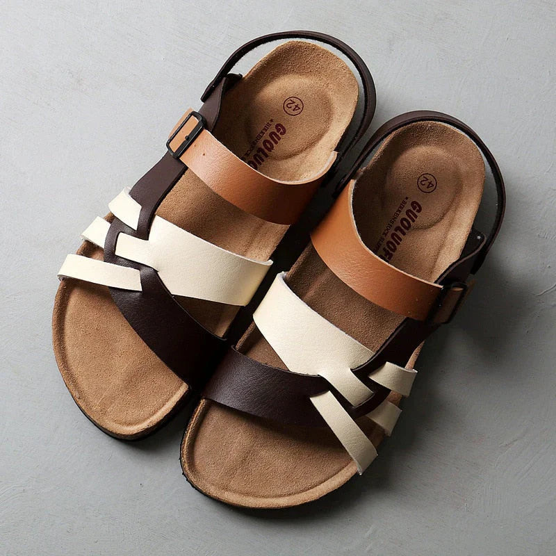Adjustable Strappy Sandals for Men - Slingback Buckle Closure - Multi-Strap Contoured Footbed - Image 3