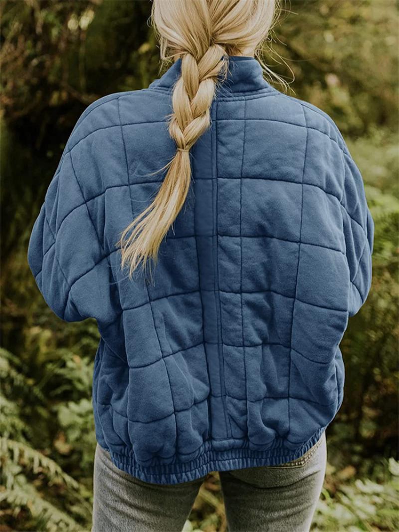 Quilted Bomber Jacket for women - Full Zip Stand Collar - Relaxed Fit - Image 8