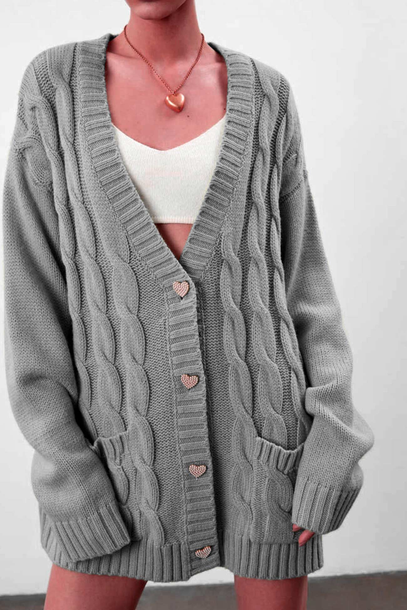 Cable Knit Cardigan for Women - Oversized - Image 7